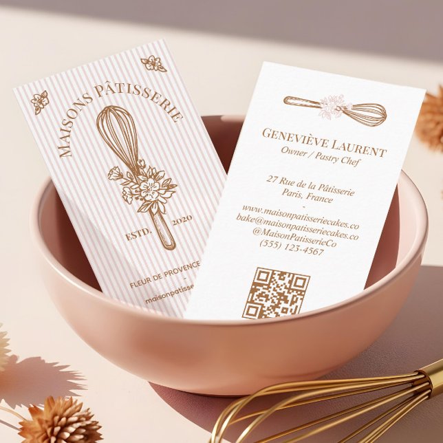 Pink Stripe Floral Whisk Baking Utensil Bakery Business Card (Pink Stripe Floral Whisk Baking Utensil Bakery Business Card)