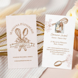 Pink Stripe Floral Whisk Spoon Pastry Bakery Chef Business Card