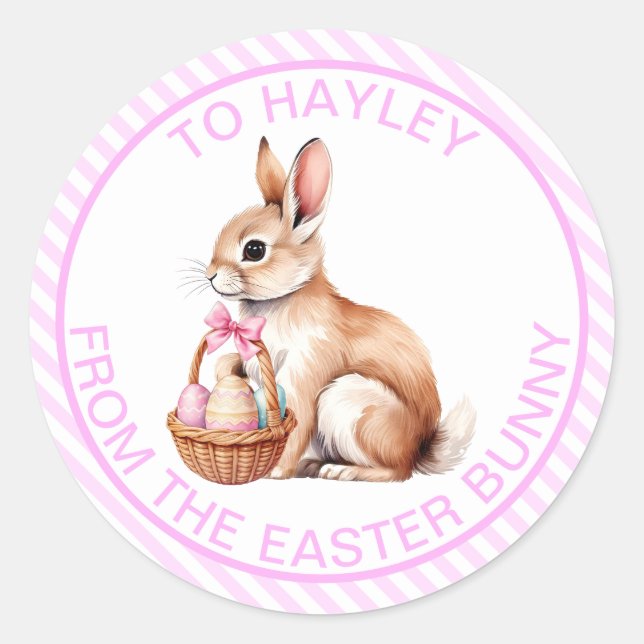Pink Stripe From The Easter Bunny Gift Classic Round Sticker (Front)