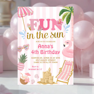 Pink Stripe Fun in the sun beach invitation