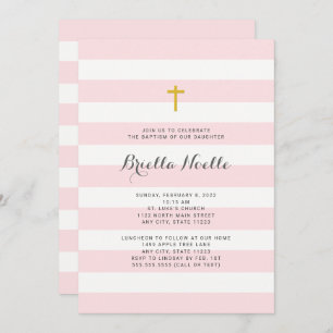 Pink Stripe Girl Baptism or First Communion invite