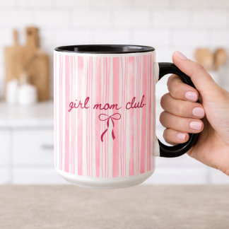 Pink Stripe Girl Mom Club  Mug