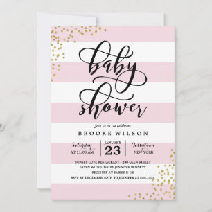 Pink Stripe Glitter Dots Baby Shower Invitation