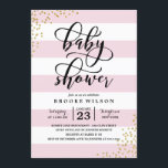Pink Stripe Glitter Dots Baby Shower Invitation<br><div class="desc">The stylish baby shower invitation features a sprinkling of faux gold glitter confetti and a modern calligraphy font.</div>