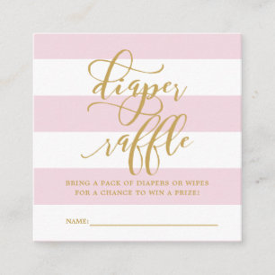Pink Stripe Gold Baby Shower Diaper Raffle Request Enclosure Card