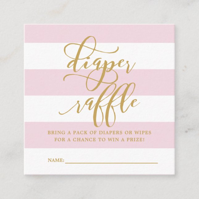 Pink Stripe Gold Baby Shower Diaper Raffle Request Enclosure Card (Front)