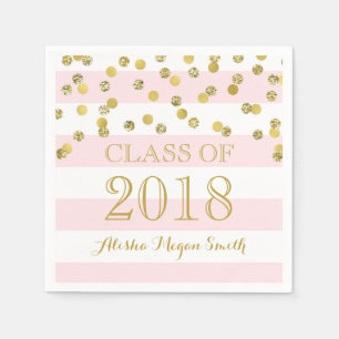 Pink Stripe Gold Confetti Class of 2018 Graduation Napkin