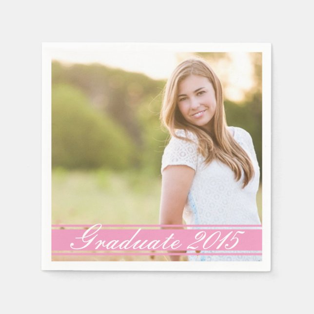 Pink Stripe Graduation Party Paper Napkin Set (Front)