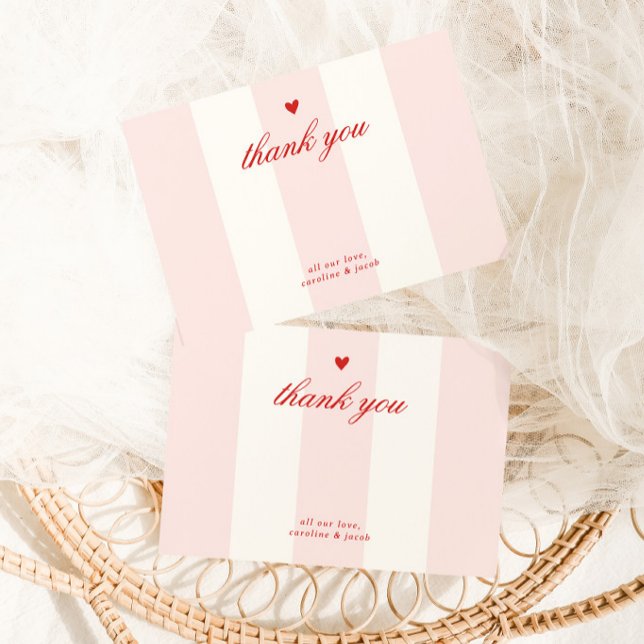 Pink Stripe Heart Valentine Baby Shower Thank You Card (Creator Uploaded)