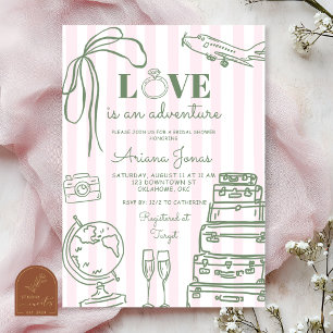 Pink Stripe Love is an Adventure Bridal Shower Invitation