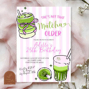 Pink Stripe Modern Matcha Birthday Invitation