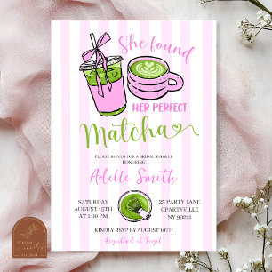Pink Stripe Modern She found her perfect matcha Invitation