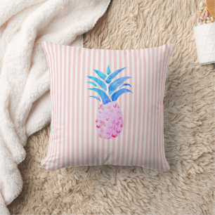 Pink Stripe Nautical Pineapple Preppy Throw Pillow