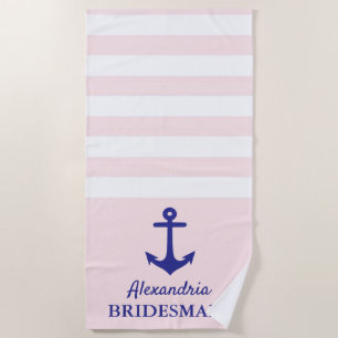 Pink Stripe Nautical Wedding Party Beach Towel