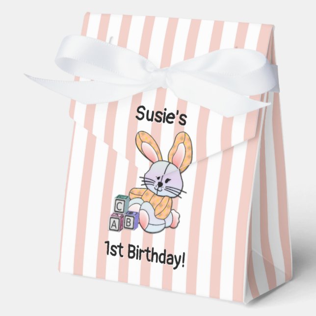 Pink Stripe Nursery Art - Bunny  Favour Boxes (Front)