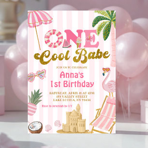 Pink Stripe One cool babe beach invitation