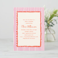 Pink Stripe Orange Wavy Doodle Border Baby Shower