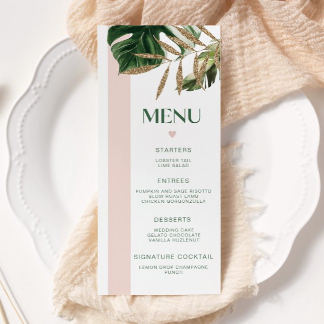Pink stripe palm beach tropical wedding menu card (Creator Uploaded)