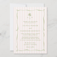 Pink Stripe Palm Tree Tropical Wedding Invitation