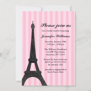 Pink Stripe Paris Bridal Shower Invitation