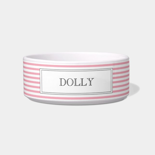 Pink Stripe | Personalised Pet Bowl (Front)