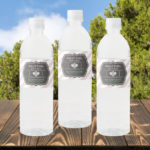 Pink Stripe Rally Fuel Pickleball Party  Water Bottle Label