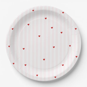 Pink Stripe Red Heart Little Sweetheart Birthday Paper Plate