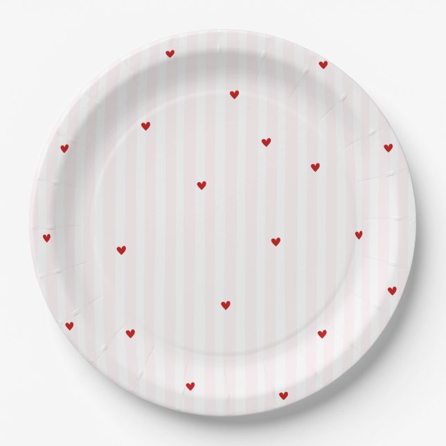 Pink Stripe Red Heart Little Sweetheart Birthday Paper Plate (Front)
