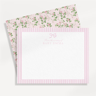 Pink Stripe & Rose Floral Baby Nursery Card