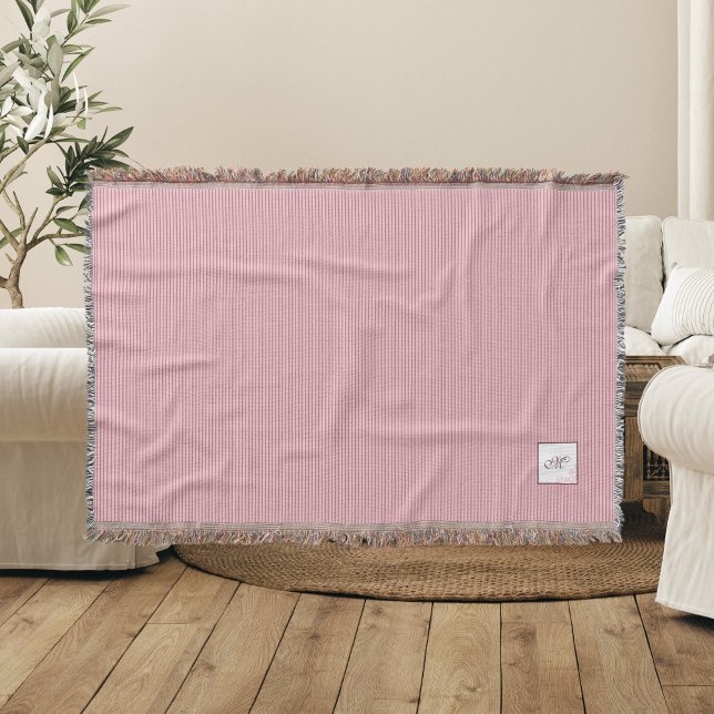 Pink Stripe Rose Lace Initial Script Monogram Throw Blanket (Creator Uploaded)
