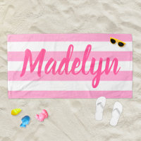 Pink Stripe Script Monogram Name