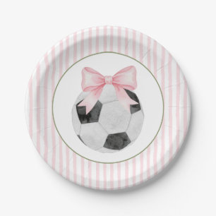 Pink Stripe Soccer Paper Plate