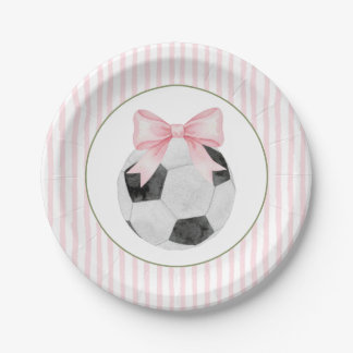 Pink Stripe Soccer Paper Plate