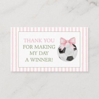Pink Stripe Soccer Thank You Gift Favour Card