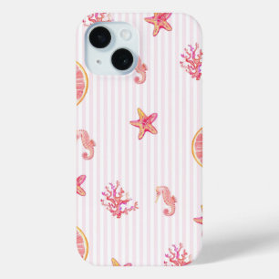 Pink Stripe Summer Marine Pattern iPhone 15 Case