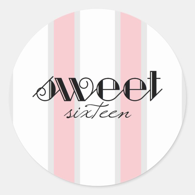 Pink Stripe Sweet 16 Stickers (Front)
