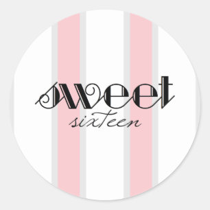 Pink Stripe Sweet 16 Stickers