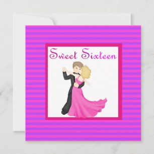 PINK stripe SWEET SIXTEEN DANCING COUPLE Invitation