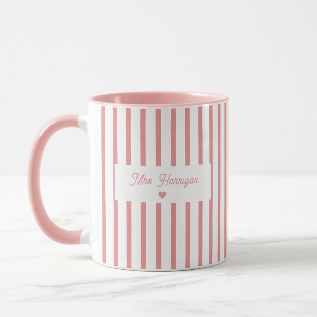 Pink Stripe Teacher Monogram Mug (Left)