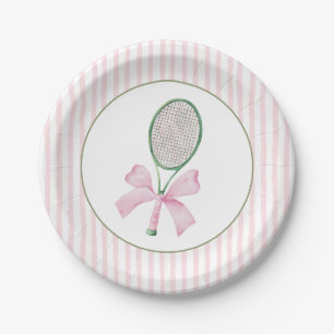 Pink Stripe Tennis Paper Plate
