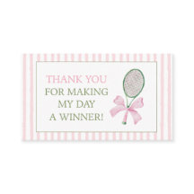 Pink Stripe Tennis Thank You Gift Favour Card