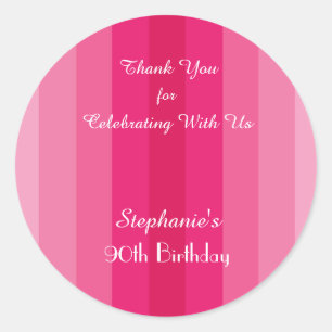 Pink Stripe Thank You Birthday Party Personalised Classic Round Sticker