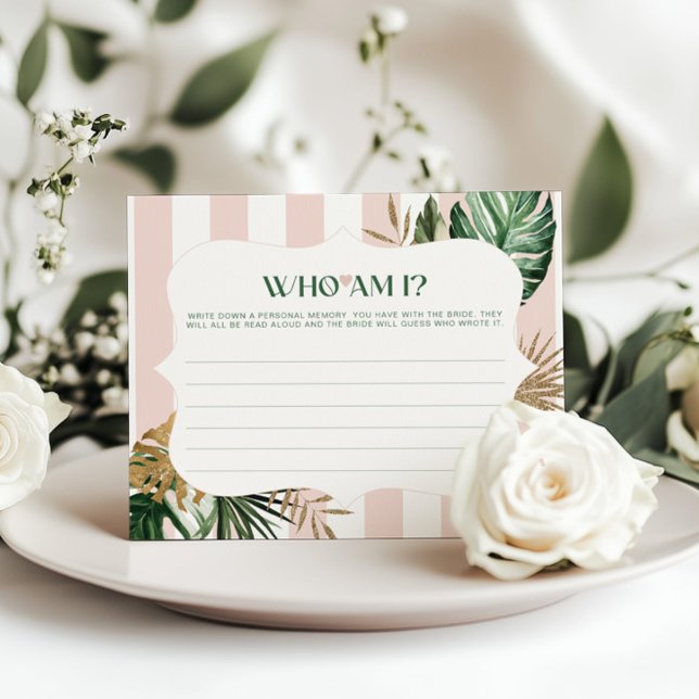 Pink stripe tropical Who am I bridal shower game (Creator Uploaded)
