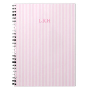 Pink Stripe Vintage Design 3 Initials Monogram Notebook