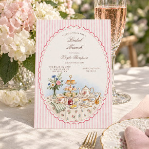 Pink Stripe Watercolor Afternoon Tea Bridal Brunch Invitation