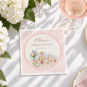 Pink Stripe Watercolor Tea Party Bridal Brunch Napkin