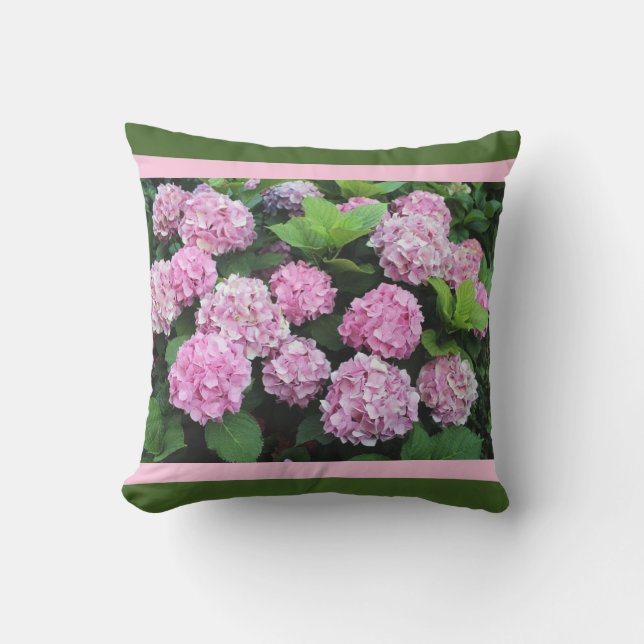 Pink Stripe with Hydrangea Garden Flower Cushion (Front)