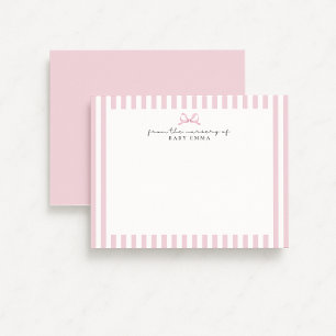  Pink Striped and Bow Baby Girl Nursery note card 