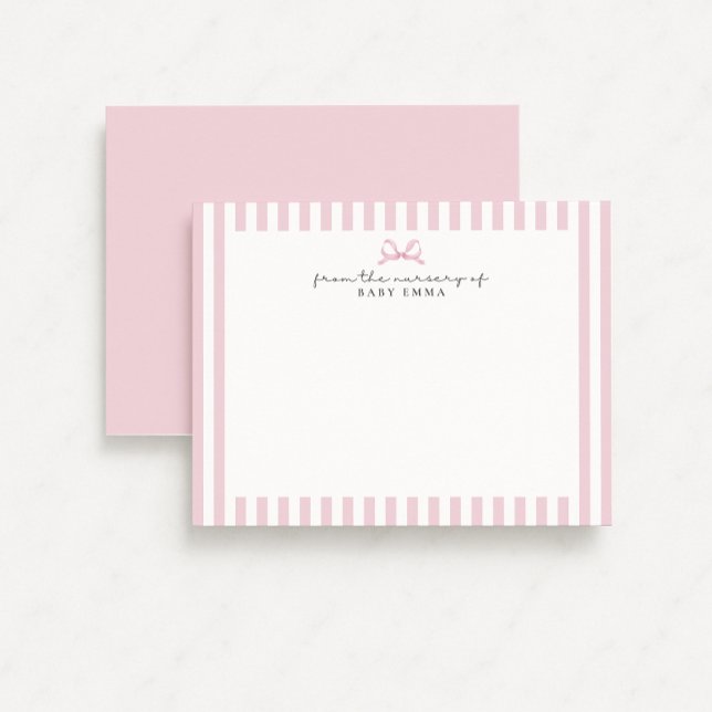  Pink Striped and Bow Baby Girl Nursery note card  (Creator Uploaded)
