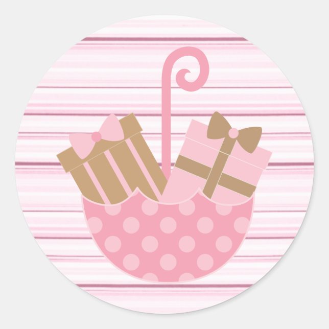 Pink Striped Baby or Bridal Shower Stickers (Front)